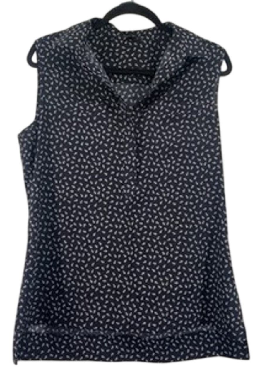 Ann Taylor Blouse Women Size Medium Sleeveless Summer Top Navy W/ White Anchors